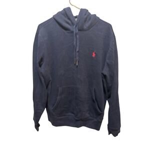Polo Ralph Lauren Hooded Sweatshirt Navy Blue  Pullover Red Pony Logo Men's S